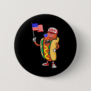 Patriotic Hot Dog American Flag Usa Funny 4th Of J 6 Cm Round Badge
