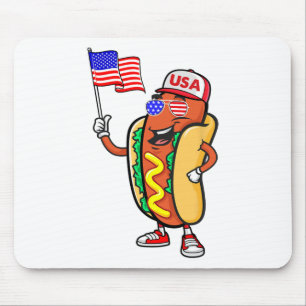 Patriotic Hot Dog American Flag Usa Funny 4th Of J Mouse Pad