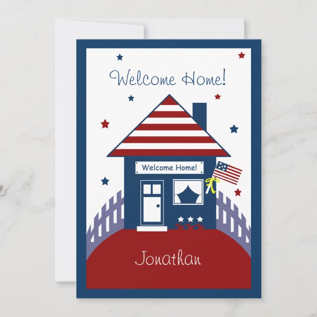 Patriotic House Military Welcome Home Invitation (Front)