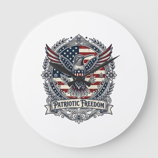 Patriotic Hummingbird Large Clock (Front)
