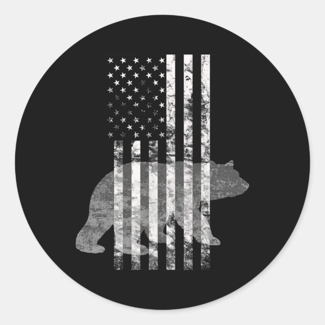Patriotic Hunting Bear American Flag Hunters  Classic Round Sticker (Front)