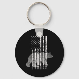 Patriotic Hunting Bear American Flag Hunters Key Ring