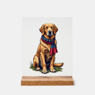 Patriotic Hunting Golden Retriever Vintage Tee 4 Acrylic Sign