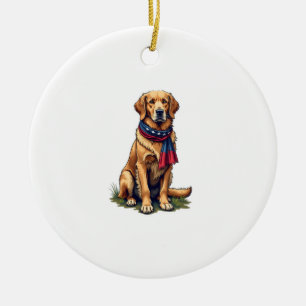 Patriotic Hunting Golden Retriever Vintage Tee 4 Ceramic Tree Decoration