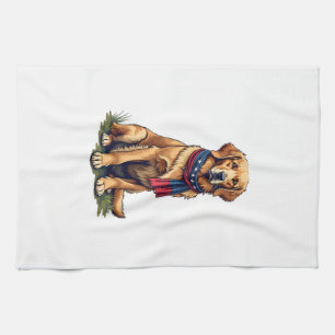 Patriotic Hunting Golden Retriever Vintage Tee 4 Tea Towel