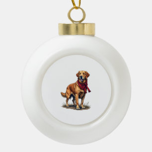 Patriotic Hunting Golden Retriever Vintage Tee Ceramic Ball Christmas Ornament