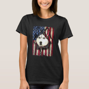 Patriotic Husky American Flag Dog T-Shirt