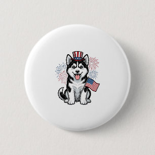 Patriotic Husky Puppy Vintage Engraving Shirt Desi 6 Cm Round Badge