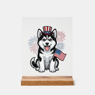 Patriotic Husky Puppy Vintage Engraving Shirt Desi Acrylic Sign