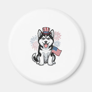 Patriotic Husky Puppy Vintage Engraving Shirt Desi Magnet