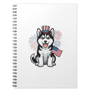 Patriotic Husky Puppy Vintage Engraving Shirt Desi Notebook