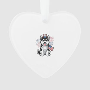 Patriotic Husky Puppy Vintage Engraving Shirt Desi Ornament