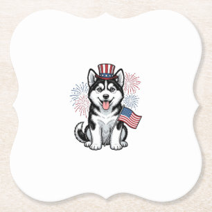 Patriotic Husky Puppy Vintage Engraving Shirt Desi Paper Coaster