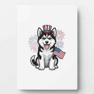 Patriotic Husky Puppy Vintage Engraving Shirt Desi Plaque