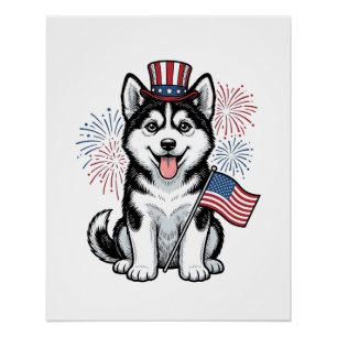 Patriotic Husky Puppy Vintage Engraving Shirt Desi Poster