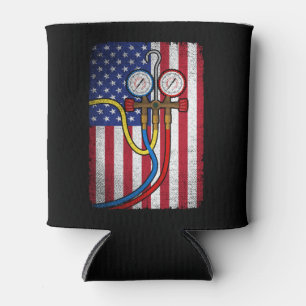 Patriotic HVAC Technician American Flag HVAC Tech Can Cooler