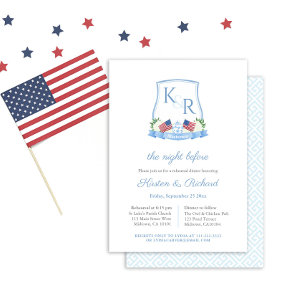 Patriotic Hydrangea Crest Wedding Rehearsal Dinner Invitation
