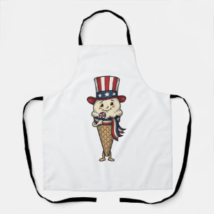 Patriotic Ice Cream Cone Vintage Engraving Design_ Apron