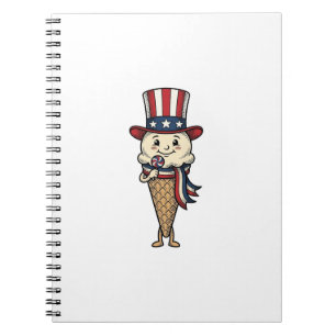 Patriotic Ice Cream Cone Vintage Engraving Design_ Notebook