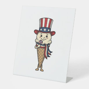 Patriotic Ice Cream Cone Vintage Engraving Design_ Pedestal Sign