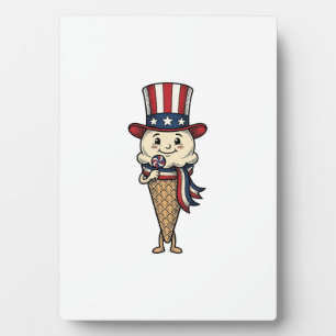 Patriotic Ice Cream Cone Vintage Engraving Design_ Plaque