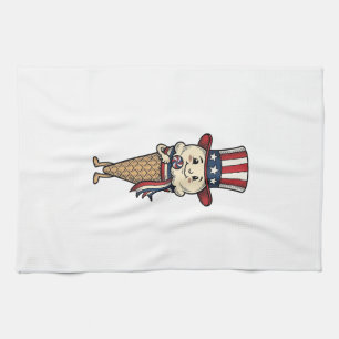 Patriotic Ice Cream Cone Vintage Engraving Design_ Tea Towel