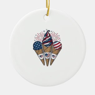 Patriotic Ice Cream Cones Vintage Fourth of July S Ceramic Tree Decoration