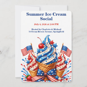 Patriotic Ice Cream Social - Red White and Blue Invitation