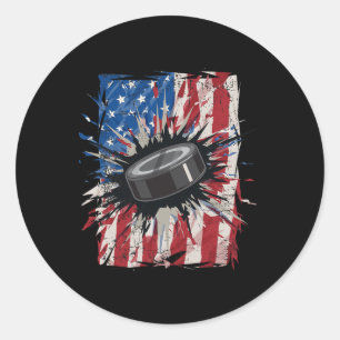 Patriotic Ice Hockey 4th Of July Men Usa American  Classic Round Sticker