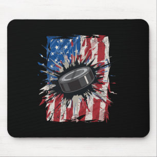 Patriotic Ice Hockey 4th Of July Men Usa American  Mouse Pad