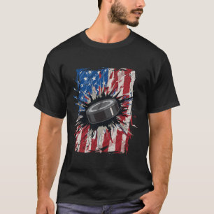 Patriotic Ice Hockey 4th Of July Men Usa American T-Shirt