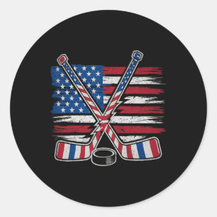 Patriotic Ice Hockey 4th Of July Usa Independence  Classic Round Sticker