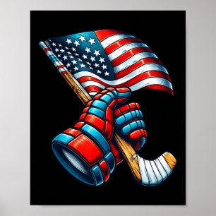 Patriotic Ice Hockey 4th Of July Usa Independence  Poster