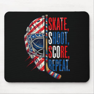 Patriotic Ice Hockey Skate Shoot Score Repeat Usa Mouse Pad