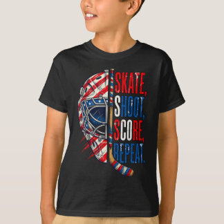 Patriotic Ice Hockey Skate Shoot Score Repeat Usa T-Shirt