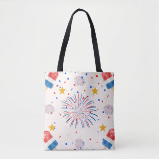 Patriotic Ice Pops & Fireworks Pattern | Red White Tote Bag