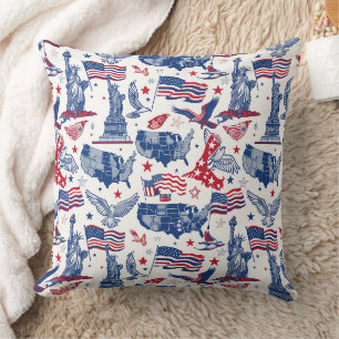 Patriotic Icons Pattern – Statue of Liberty, Flag Cushion