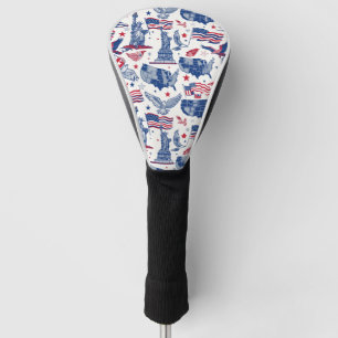 Patriotic Icons Pattern – Statue of Liberty, Flag Golf Head Cover