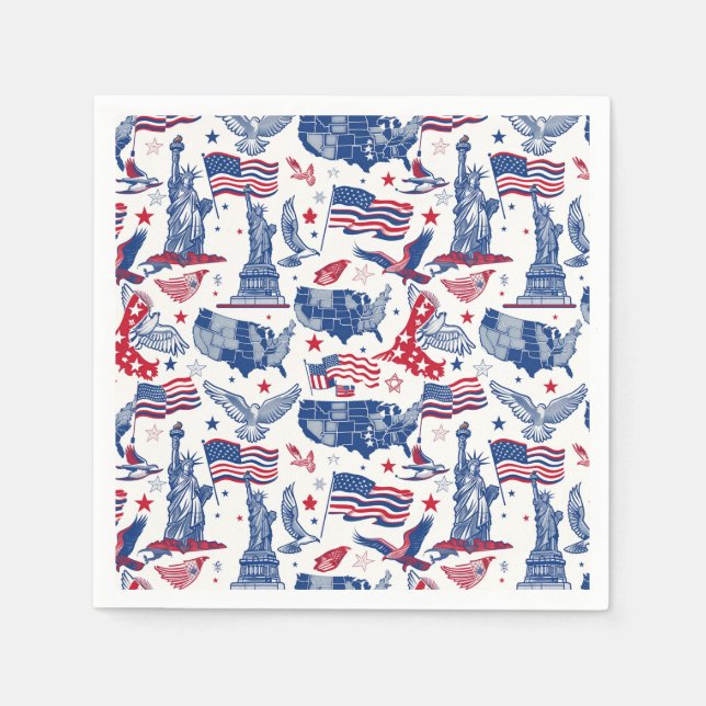 Patriotic Icons Pattern – Statue of Liberty, Flag Napkin (Front)