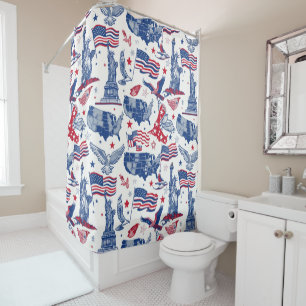 Patriotic Icons Pattern – Statue of Liberty, Flag Shower Curtain