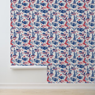 Patriotic Icons Pattern – Statue of Liberty, Flag Wallpaper