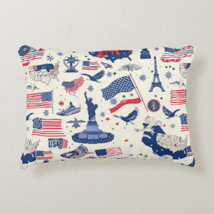 Patriotic Icons - Statue of Liberty, Flag (2) Decorative Cushion