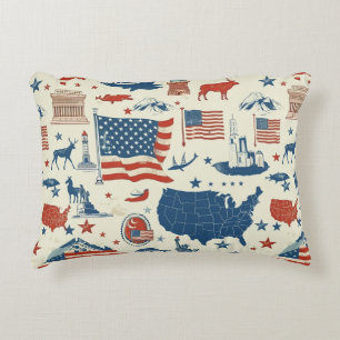 Patriotic Icons - Statue of Liberty, Flag (3) Decorative Cushion