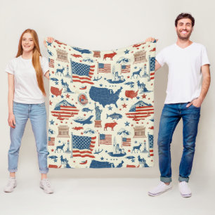 Patriotic Icons - Statue of Liberty, Flag (3) Fleece Blanket