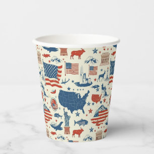 Patriotic Icons - Statue of Liberty, Flag (3) Paper Cups