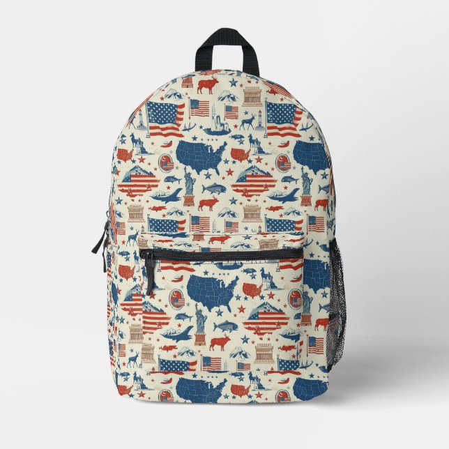 Patriotic Icons - Statue of Liberty, Flag (3) Printed Backpack (Front)