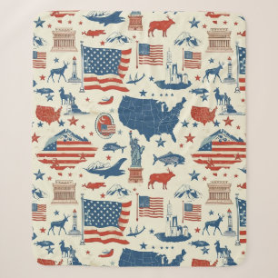 Patriotic Icons - Statue of Liberty, Flag (3) Sherpa Blanket