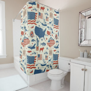 Patriotic Icons - Statue of Liberty, Flag (3) Shower Curtain