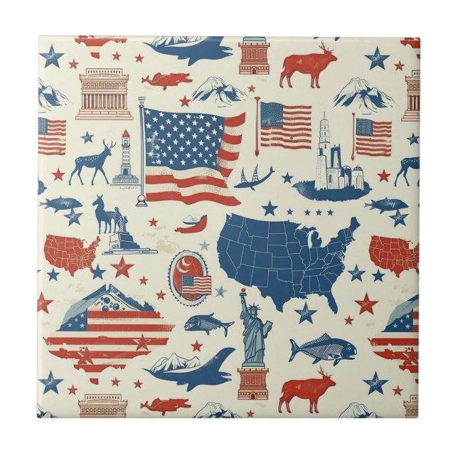 Patriotic Icons - Statue of Liberty, Flag (3) Tile (Front)