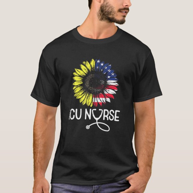 Patriotic Icu Intensive Care Unit Nurse American S T-Shirt (Front)